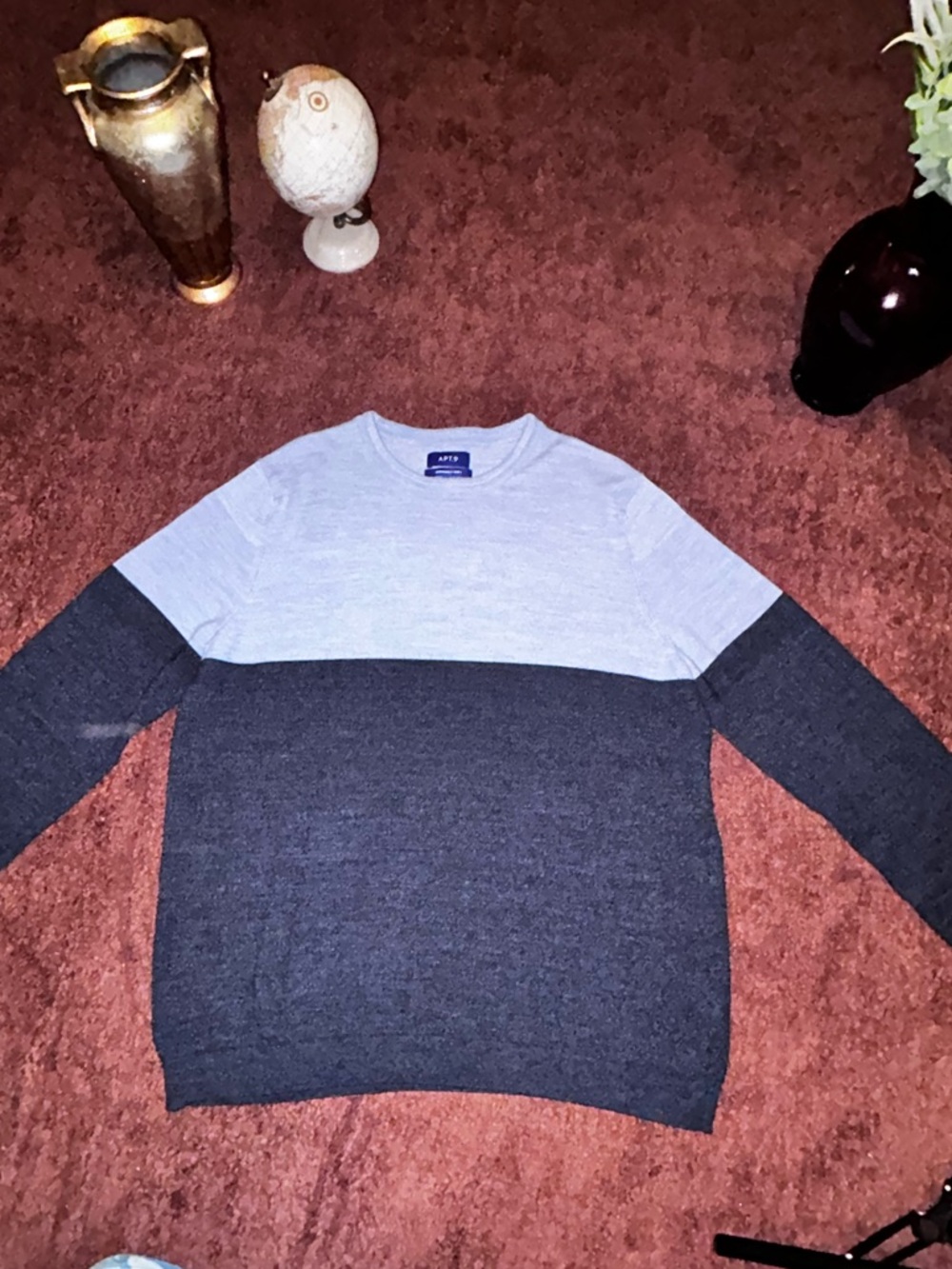 Apt. 9 Two-Tone Crewneck Sweater - Light Gray and Dark Gray